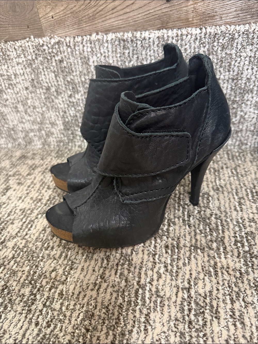 Pedro Garcia Black Open-Toe High Heel Ankle Booties